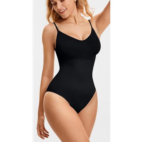 Body Suit Tummy Control Seamless Shapewear V Neck Body Shaper BLACK SIZE 2XL - Picture 2 of 7
